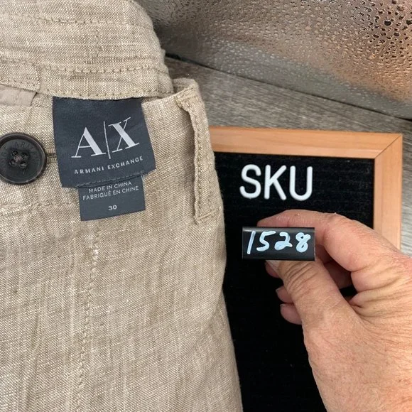 Armani Exchange Size 30 100% Linen Straight Leg Cargo Pants Women Tan Casual - Picture 6 of 6